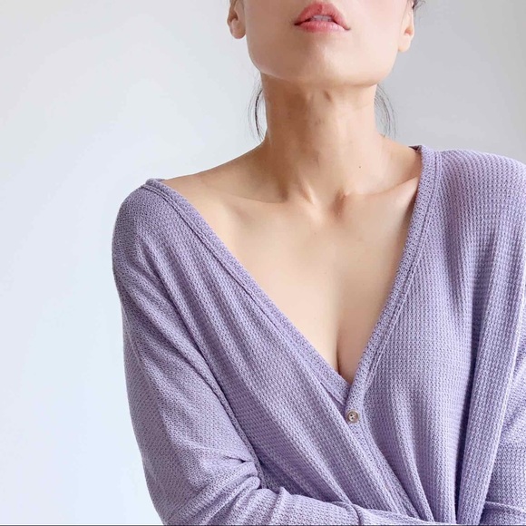 CHICBOMB Tops - LOUNGEWEAR Waffle Knit Top - LAVENDER